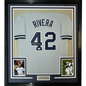 Framed Autographed/Signed Mariano Rivera 35x39 New York Grey Baseball Jersey JSA COA/LOA