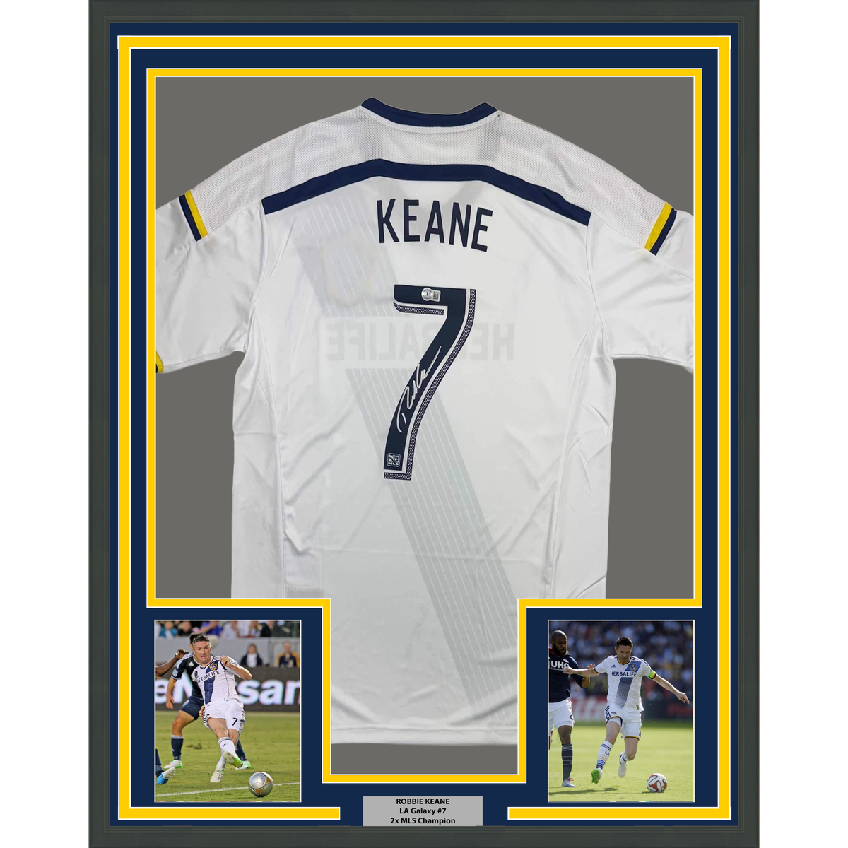Framed Autographed/Signed Robbie Keane 35x39 LA Galaxy White Soccer Jersey Beckett BAS COA
