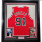 Framed Autographed/Signed Dennis Rodman 35x39 Chicago Red Basketball Jersey JSA COA