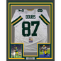 Framed Autographed/Signed Romeo Doubs 35x39 Green Bay White Football Jersey JSA COA