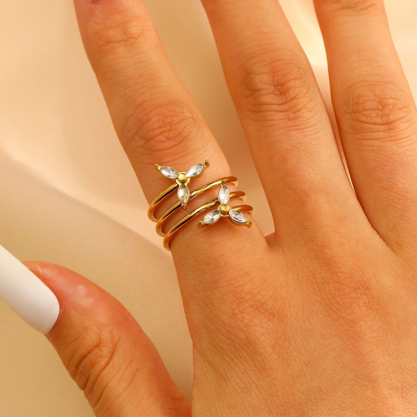 Stainless Steel Zircon Line Ring