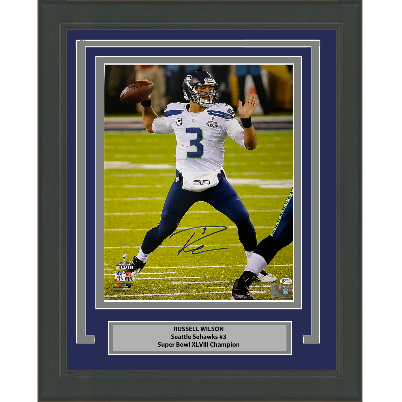 Framed Autographed/Signed Russell Wilson Seattle Seahawks 16x20 Football Photo Beckett BAS COA