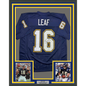 Framed Autographed/Signed Ryan Leaf 35x39 San Diego Dark Blue Football Jersey Beckett BAS COA