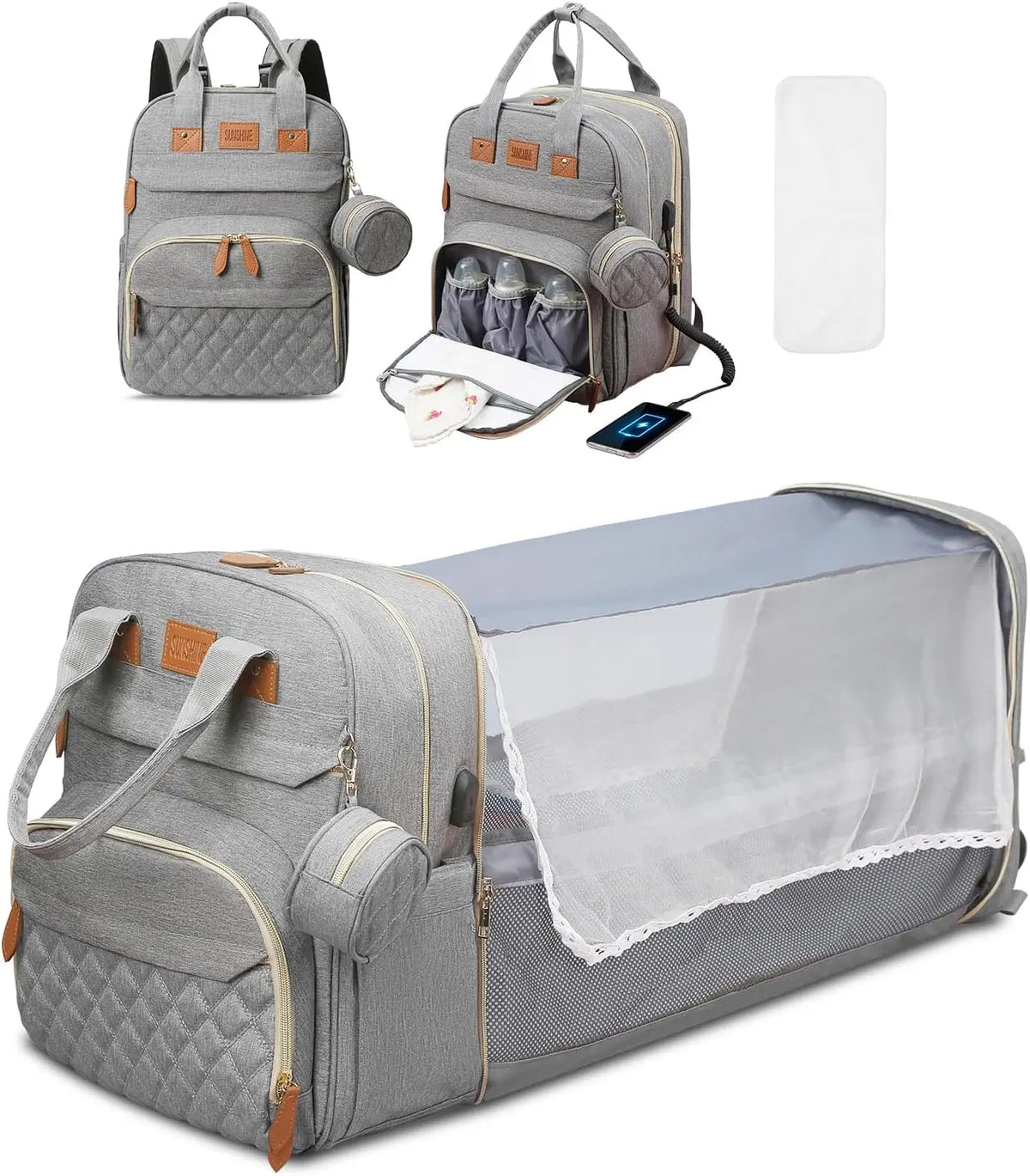 3 in 1 Diaper Bag Backpack Foldable Baby Bed Waterproof Travel Bag