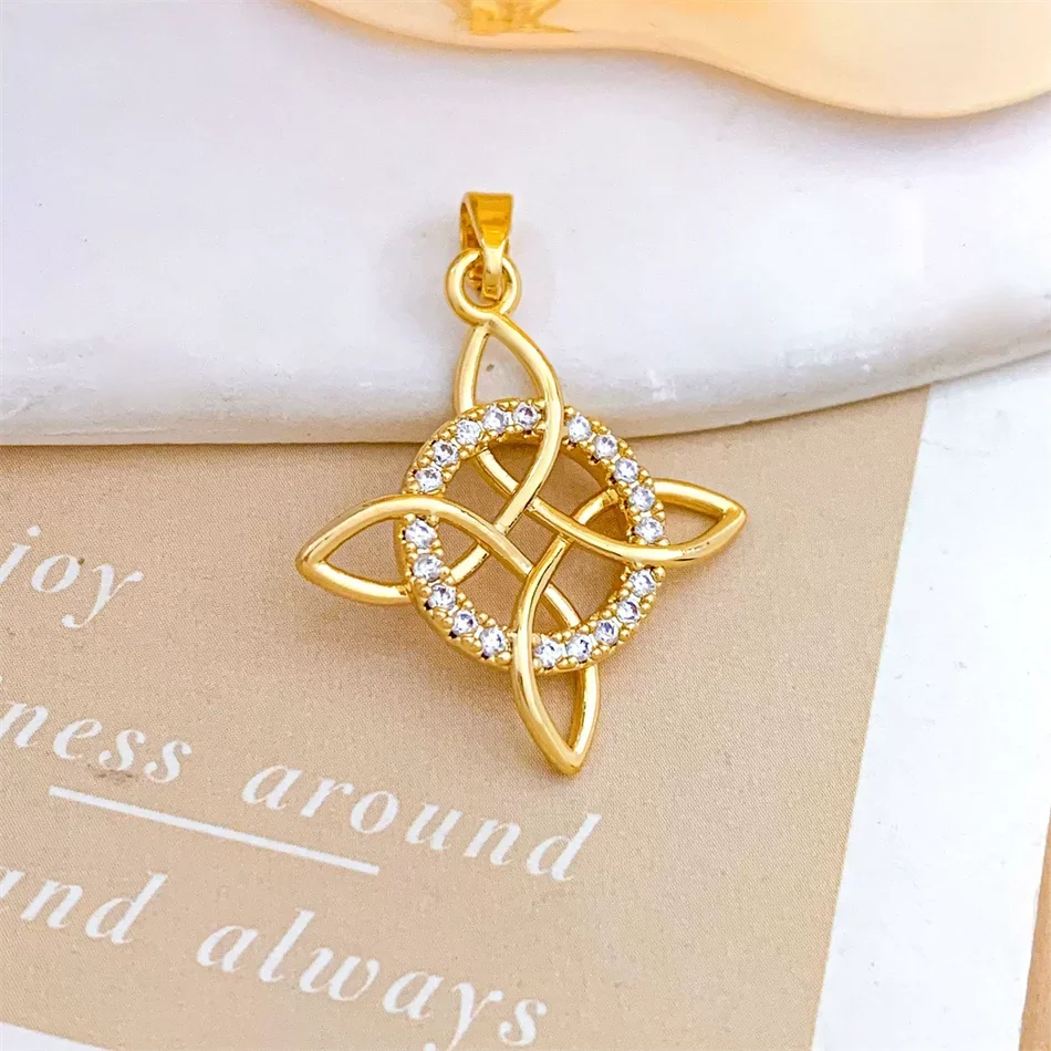 Witch Knot Pendant Necklace Stainless Steel Chain CZ Celtic 4 Elements Protection Amulet Retro Wiccan Gothic Women Men Jewelry