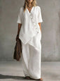 Women's Fashion Casual Solid Color V-Neck Loose Short Sleeve Top and