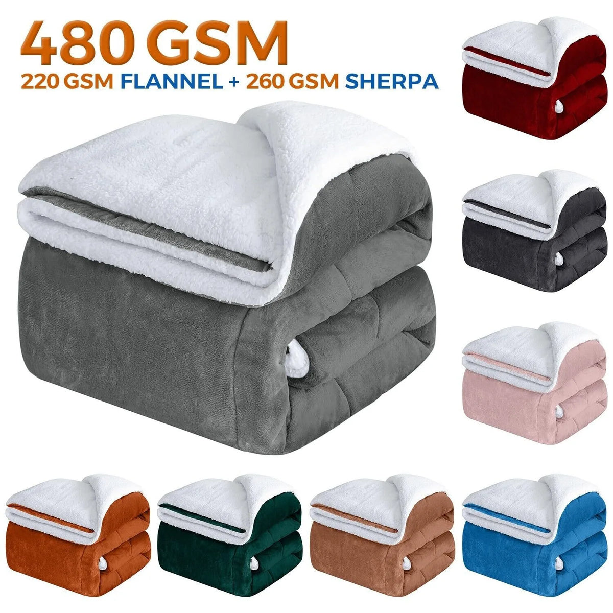 Fluffy Sherpa Fleece Blanket Throw Single Double King Cozy Warm Sofa Bed Throws