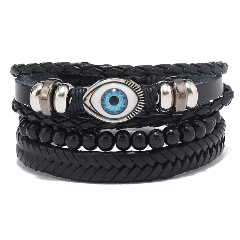 Modyle Multi-layer Gothic Leather Bracelet Set Punk Viantage Wings Charms Handwoven Bracelets for Men Jewelry Gifts