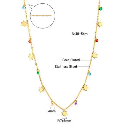 LUXUKISSKIDS Sweet Multicolor Drip-Oil Beads Necklace Women's Bohemia Stylish Clavicle Choker Simple Chain Collier Steel Jewelry