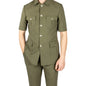 Safari Men Suits with Short Sleeves for Prom Party 2 Pieces Chinese Fashion Style Outdoors Costumes Suit Set Custom Made