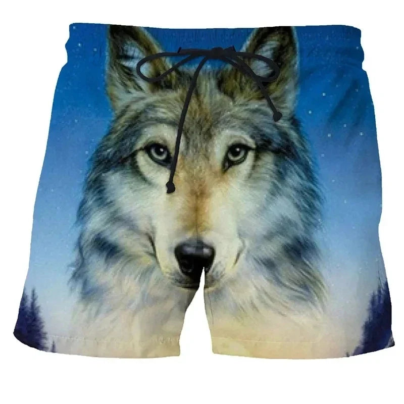 Wolf animal fashion men beach sexy bodybuilding shorts quick dry pants harajuku fitness board surf casual gym men homme