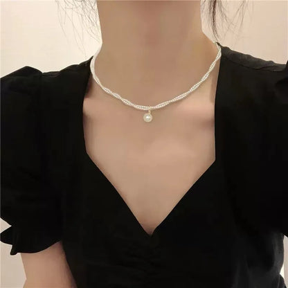 New Women's Fashion Pearl Necklace French Vintage Pearl Necklace Double Lock Bone Chain Collar Jewelry Accessories