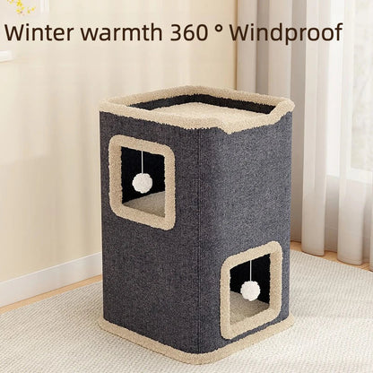 1-3 Level Cat House for Indoor Cats Hideaway Cave Cushions Cat Tower Condo for Multi Small Pet and Large Cats Indoordog House