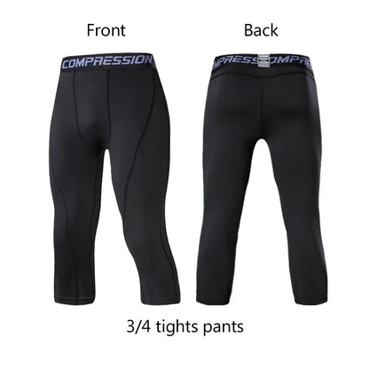 Men's Sports 3/4 Cropped Pants Gym Running Leggings Male Joggings Elastic Compressions Sweatpant Football Basketball Trousers