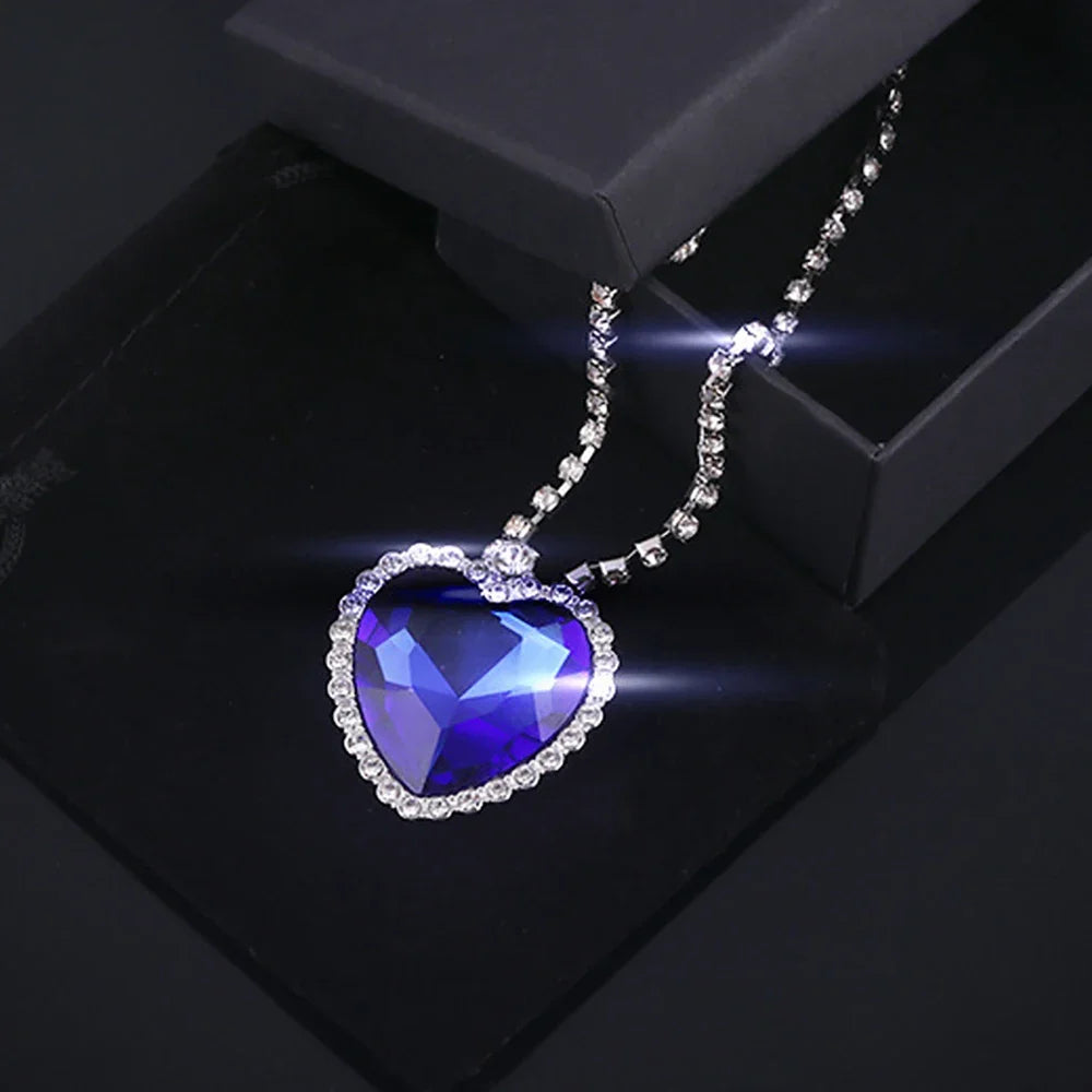 Movie TITANIC Heart Of the Ocean Necklace Love Forever Blue Red Crystal Pendants Necklace Women Wedding Jewelry Gift-SMT038
