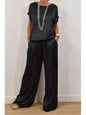 2-Piece Set Fashion Satin O Neck T-Shirt Top Trousers Summer Retro