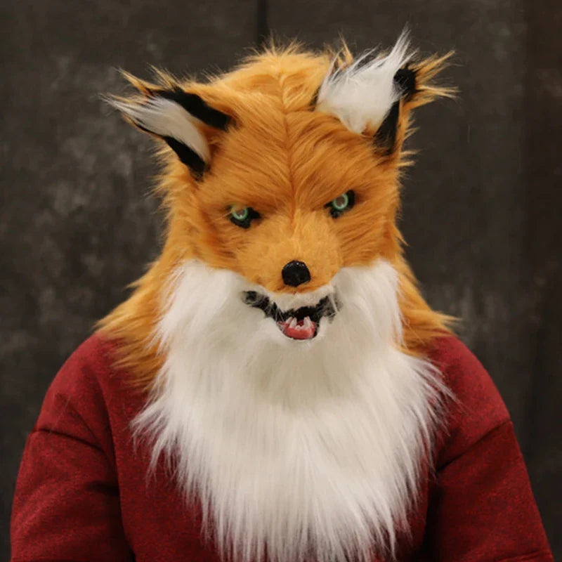 Movable Mouth Fox Mask Halloween Costume Cosplay Party Mouth Mover Wolf Masks Animal Panda Husky Orangutan Artificial Fur Mask