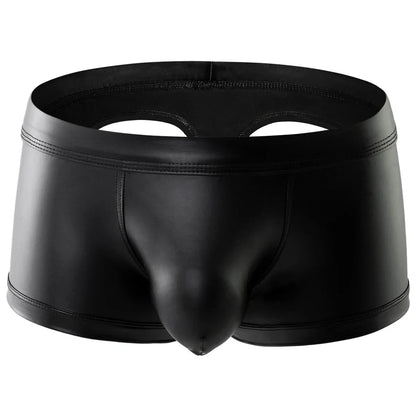 CLEVER-MENMODE Men's Boxers Faux Leather Underwear Wet Look Sexy Panties Open Butt G String Underpants Buttocks Boxershorts Club