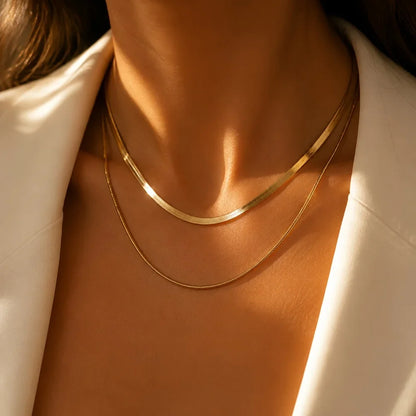 2-Piece Set of Snake Bone Chains, Simple and Stylish Casual 304L Stainless Steel Double-Layered Necklaces, Unisex, Fashionable and Elegant, Comfortable and Versatile