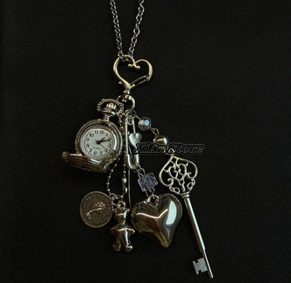 Original Hollow Heart Pocket Watch Chain Keychain Design Steampunk Clock Vintage Necklace Pendant Jewelry Watch Men Women Gift