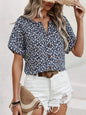 Plus Size Women's Shirts 2025 Spring Summer New Fashion Casual Floral Printing V-Neck Short Sleeve Blouses Korean Style Clothing