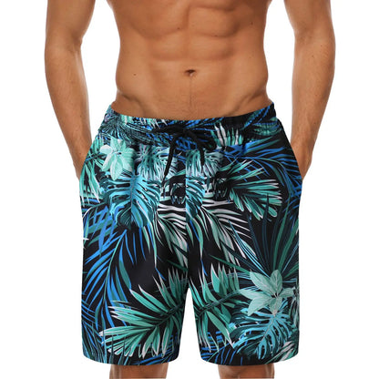 Men's Leaf Printed Pattern Fashion Shorts Boys Summer Cool Hawaii 3D Printed Casual Swim Trunks Drawstring Surfboard Shorts