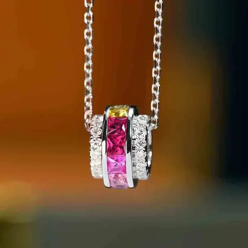 Huitan Statement Circle Pendant Necklace with Iregular Colorful Cubic Zirconia Luxury Trendy Women Daily Wear Necklace Jewelry