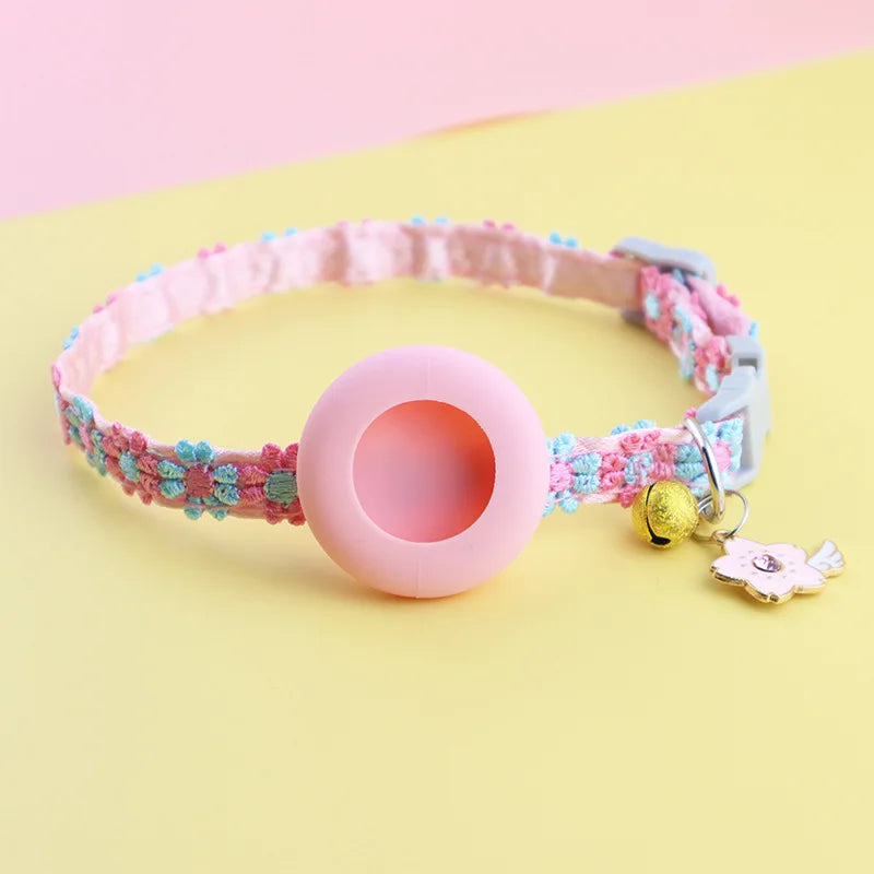 For Airtag Cat Collar with Heart Pendant Girl Cat Cute Flower Positioning Cover Cat Collar Kitten Puppy Rabbit Without Airtag