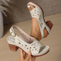 Retro Hollow Out Thick-Heeled Sandals Women Summer Lightweight High Heels Slippers Woman Plus Size Outdoor Platform Sandles 43