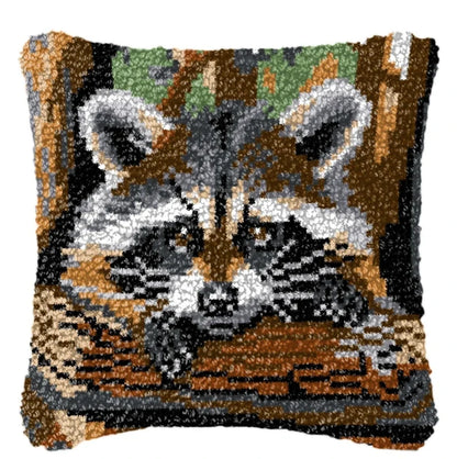 Cunning Fox Smyrna Buttons Package Latch Hook Pillow Kit Bunny Embroidery Design Plush Animal Canvas Craft for Home Decor Gifts