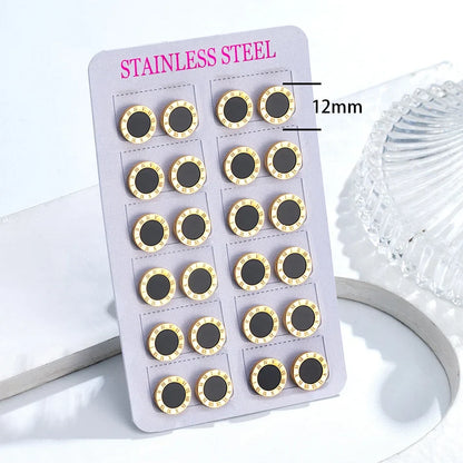 12 Pairs Pack Stainless Steel Round Shape Cubic Zircon Roman Numeral
