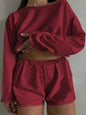 Plus Size Eyelet Long Sleeve Shorts Set