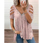 Plus Size V-Neck Zipper Print Sexy Hollow Short Sleeve Loose Casual T-Shirt Women's Tops