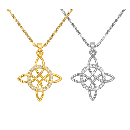 Witch Knot Pendant Necklace Stainless Steel Chain CZ Celtic 4 Elements Protection Amulet Retro Wiccan Gothic Women Men Jewelry