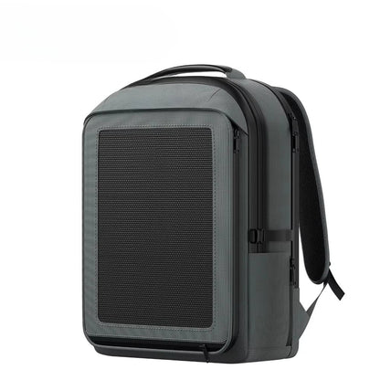 Custom waterproof solar backpack with 30W solar panel, capacity 20-35L, USB-A+C output, suitable for hiking, camping, traveling