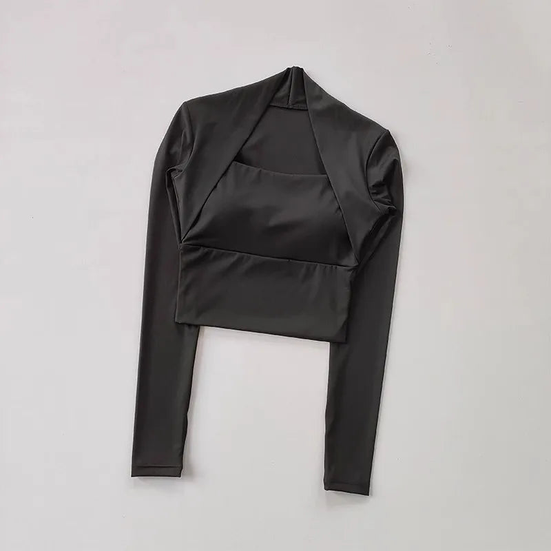 Women's Long Sleeve Yoga Crop Top with Bra