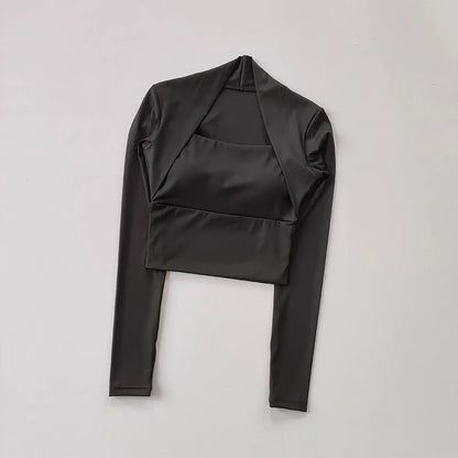 Women's Long Sleeve Yoga Crop Top with Bra