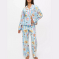 Hirigin Women's 2 Piece Lounge Set Fashion Long Sleeve Pattern Print Shirt Wide Leg Pants Sleepwear Sets for Winter Fall