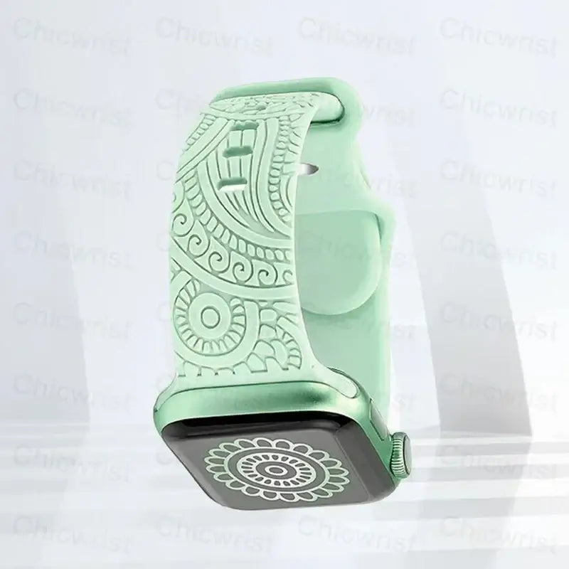 Apple Watch Engraved Silicone Band, Ornamental or Leopard