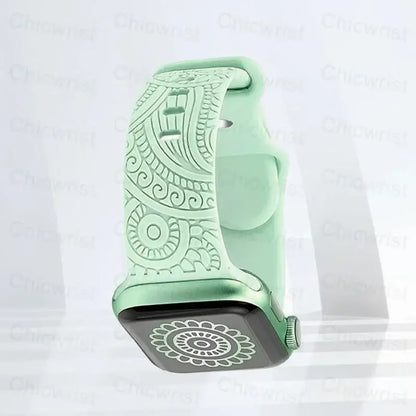 Apple Watch Engraved Silicone Band, Ornamental or Leopard