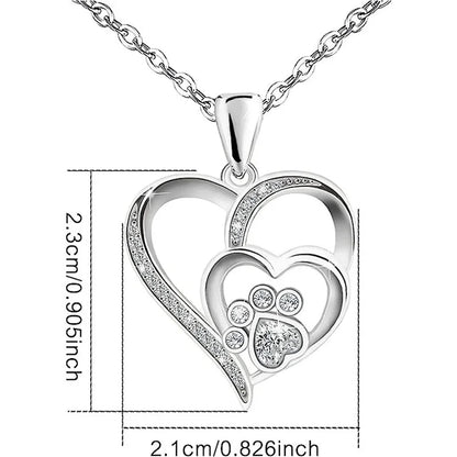 Huitan Sweet Paw Print Shaped Women Pendant Necklace Double Heart Elegant Accessories Inlaid Shiny CZ for Wedding Daily Jewelry