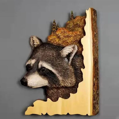 Handmade Cool Animal Carving Handcraft Wall Hanging Decoration Sculpture Wood Raccoon Bear Deer Hand Painted Home Room 13CM*20CM