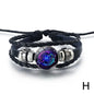 12 Constellation Gem Leather Bracelet Men Women Glass Bracelet