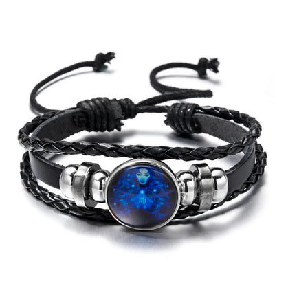 Luminous 12 Zodiac Constellation Sign Braided Couples Leather Bracelet For men Black Rope Charm Party Grow in the dark Jewelry
