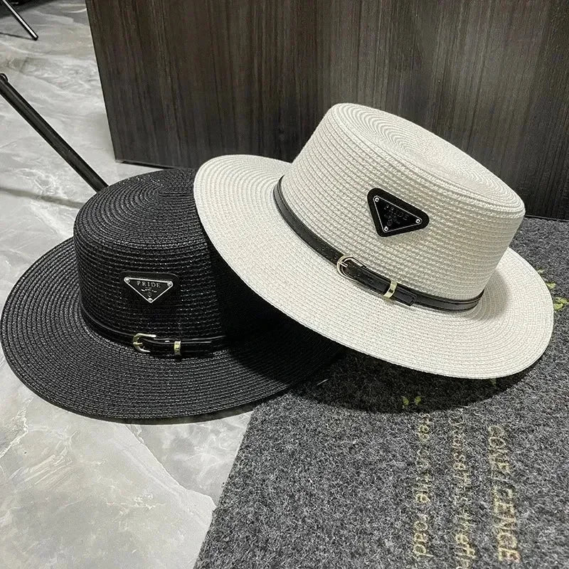 Summer Beach Hat Versatile Top Hats Belt Buckle  Sun Protection Hat Korean Style Straw Hat for Women