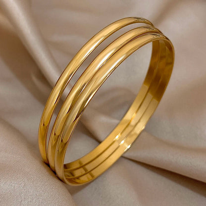 3pcs Glossy 18K Gold Plated Stainless Steel Bangle Bracelet for Women