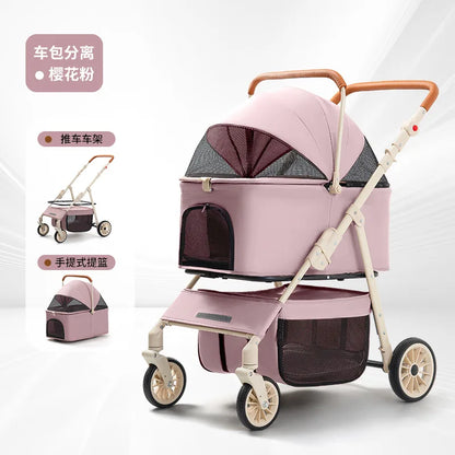 3-in-1 Pet Stroller for Cats & Dogs Detachable Carrier  Storage Basket One-Hand Fold & 4-Wheel Brakes  cat carrier dog carrier