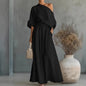 Elegant Two-Piece Short Sleeve Top & Casual Pants Set Woman Sexy Slash