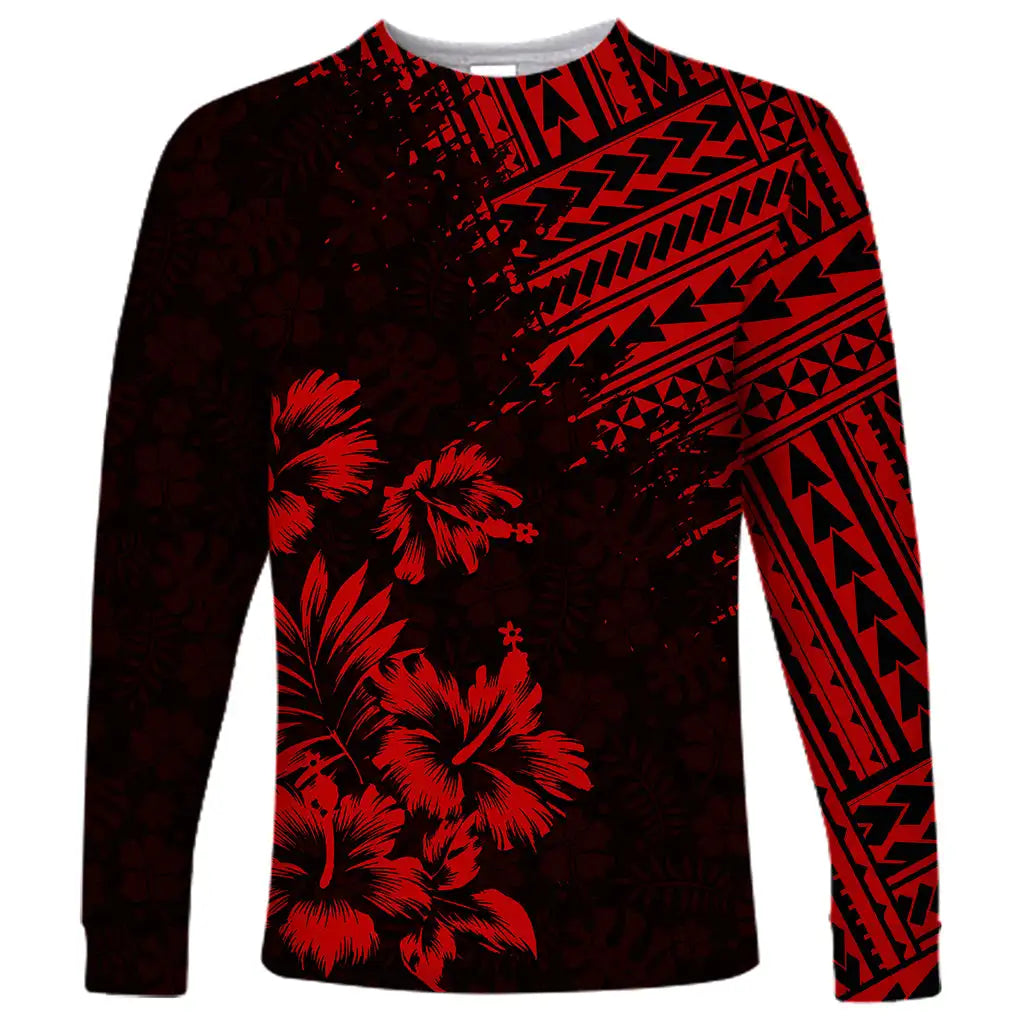 2024 new men's long-sleeved t-shirt 3d printed Polynesian flower print men's autumn tops casual round neck street t-shirt