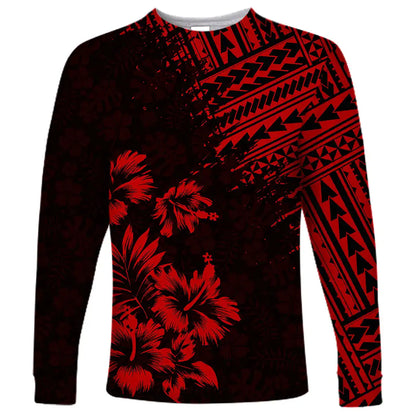 2024 new men's long-sleeved t-shirt 3d printed Polynesian flower print men's autumn tops casual round neck street t-shirt